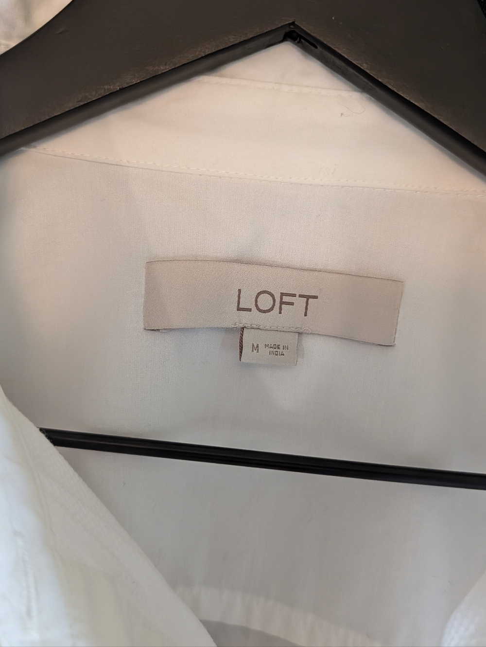LOFT Poplin Modern Bib Shirt White Cropped Button Front Long Sleeve Med Tuxedo - Picture 2 of 7